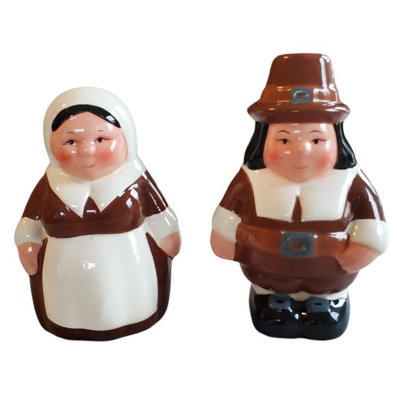 Thanksgiving Pilgrim Salt Pepper Shakers Man Woman Holiday Home Decor Vintage - Picture 1 of 8